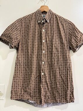 Penningtons Brown Plaid Short-Sleeve Button-Down Shirt